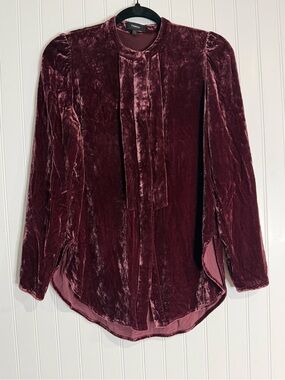 Theory Button Down Velvet Peasant Blouse